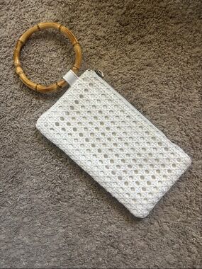 Lulus White Wristlet Clutch with Bamboo Handle